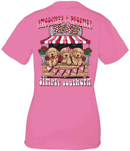 Simply Southern Smooches & Pooches Puppy Booth Short Sleeve T-Shirt (Medium) Pink