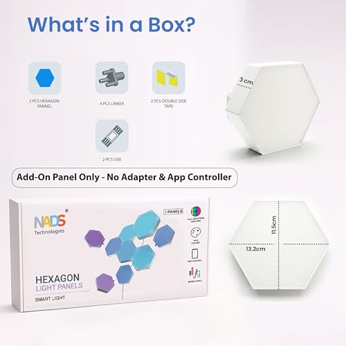 Image of Hexagon LED Light Panels - Expansion Pack (2 Panels), Add-On Panel Only - No Adapter & App Controller, Compatible with Starter Kit