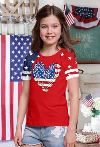 Image of Ithalt Boys Girls USA Shirts Kids 4th of July Shirts American Flag Tshirt Patriotic Top Independence Day Outfit 5-13y