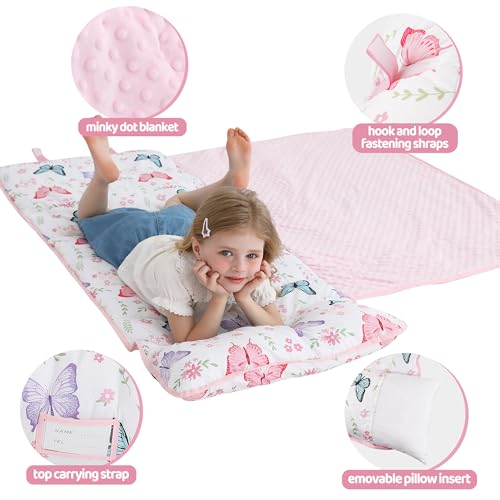 Image of Lasoftan Toddler Nap Mat with Pillow and Blanket, Extra Large Rolled Napping Mats,Slumber Bags for Boys Girls,Kids Sleeping Bag for Daycare, Preschool Travel Camping