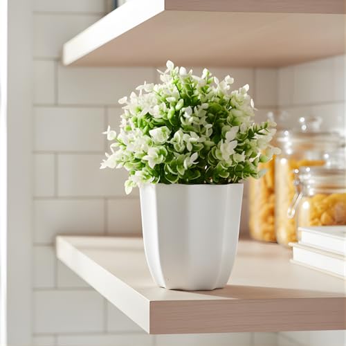 Image of fancymart Artificial Plant Hackleberry White Bunch in Pot - 22 cm Height, Perfect for Tabletop Decoration | Ideal for Home & Office Decor
