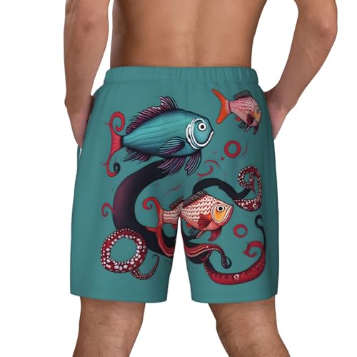 Men's Fish and Octopus Print Quick-Dry Mesh Swim Trunks Stretch Lining Beach Shorts Surfing Summer Vacations3