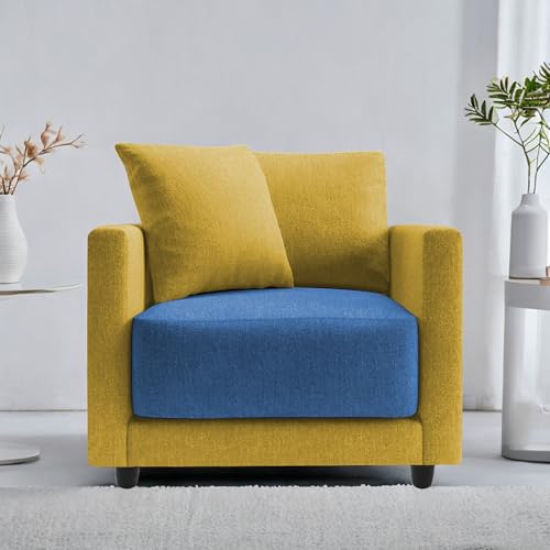Image of Casaliving Dominic 1 Seater Sofa Set for Living Room (Yellow Blue Fabric) Premium Fabric Sofa Set