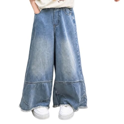 Pantalones de mezclilla tipo jeans holgados estilo palazzo con bolsillos para niñas