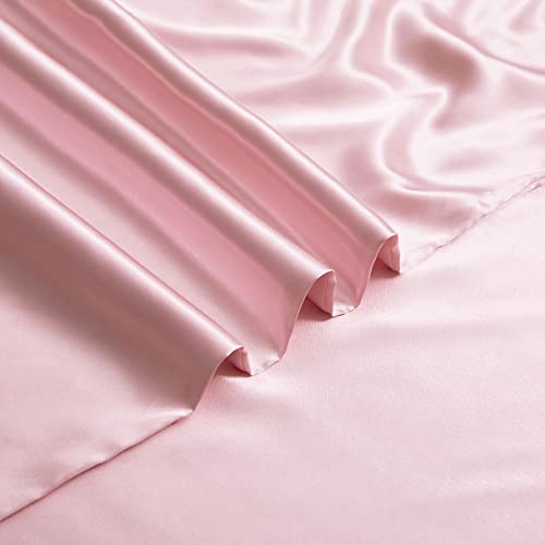 Image of NSGZ Satin Duvet Cover for Weighted Blanket, 60x80, 8 Ties, Pink | 8 Ties And Zipper For Secure Fit, Cooling Satin Gentle On Skin, Machine Washable, Fits 48x72 And 60x80 Weighted Blankets