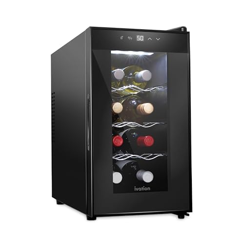 Ivation 8 Bottle Red And White Wine Thermoelectric Wine Cooler/Chiller Counter Top Wine Cellar with Digital Temperature Display, Freestanding Refrigerator Smoked Glass Door Quiet Operation Fridge by Ivation - Used condition - US$86.89