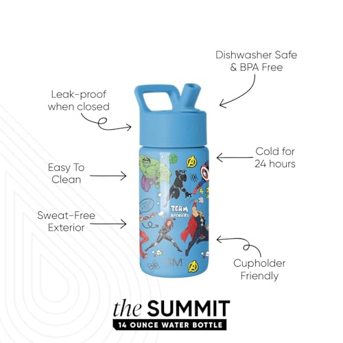 Image of Simple Modern Kids Summit Water Bottle with Straw Lid | Marvel Avengers 14oz Stainless Steel Cup Insulated Tumbler for Boys, School | Avengers Heroes