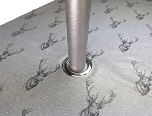 Karina Home Outdoor Garden Tablecloth with Parasol Umbrella Hole Highland Stag Grey Wipe Clean Oval 250cm x 140cm