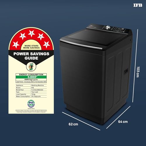 Image of IFB 12 Kg 5 Star AI Powered DeepClean Technology Fully Automatic Top Load Washing Machine with Inbuilt Heater & Wi-Fi (TL121BL4SWID, Power Steam, Eco Inverter, Activmix, 4 Year Warranty,Black VCM)
