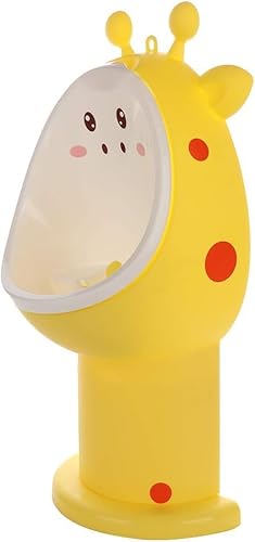 分離式 男の子用小便器 可愛い動物デザイン 自立式トイレ フック付き トイレトレーナー 高さ調節可能 取外し可能 トイレ (黄色い鹿,26.5*44cm)