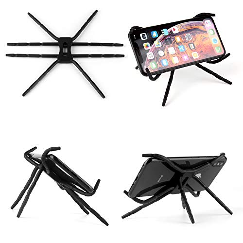 Soporte portátil de araña flexible para teléfonos móviles, soporte para colgar para iPod iPhone 4/4S/5/5S/6, Samsung Galaxy, Android, MP4, dos pinzas (negro)