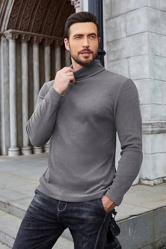 Image of COOFANDY Men's Ribbed Turtleneck Sweater Casual Basic Long Sleeve Knitted Pullover Sweater
