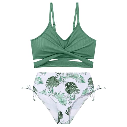 Image of Girls 2 Piece Swimsuit Hawaiian Criss Cross Bikini Bathing Suit Summer Beach Swimwear with Chest Pad 7-16T