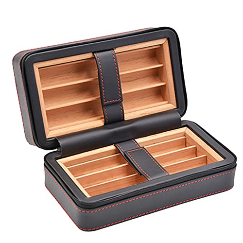 Caso Cigar Humidor De Viaje Portátil De Lujo del Cuero Cedar Humidor De Madera Caja De Cigarros 6 Tubo De Cigarro Humidors Humidificador, Puro Caja De Regalo, Hecho A Mano, Negro