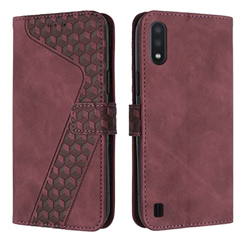 OKZone Kompatibel mit Samsung Galaxy A01/M01 Hülle, Handyhülle Samsung A01/M01, PU Leder Tasche Wallet Schutzhülle Flip Cover Klappbar Brieftasche Etui mit Magnet Kartenfach TPU Lederhülle (Rot)