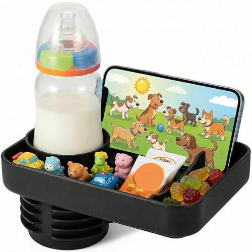 Image of Car Seat Cup Holder Snack Tray - Travel Tray for Kids Car Seat,Silicone Car Seat Cup Tray, Travel Tray for Car Seat with Expandable Base Fits Most Cup Holders
