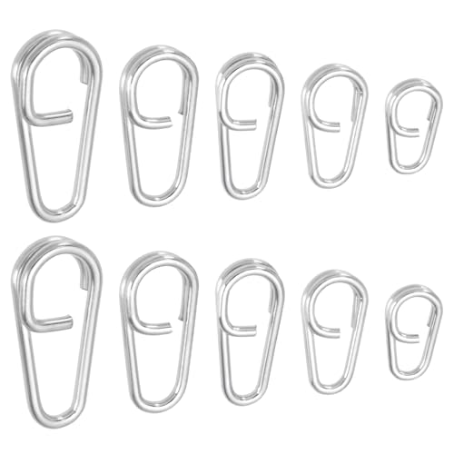 eMagTech 50 anillos divididos de acero inoxidable con eslabones de cambio rápido de 10 mm, 13 mm, 16 mm, 18 mm, 21 mm, pinzas de señuelo, conector de aparejos de pesca para señuelos de caballa de