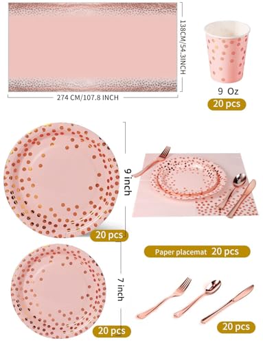 Image of Nkaiso 141Pcs Pink Rose Gold Paper Plates and Napkins Party Supplies for20