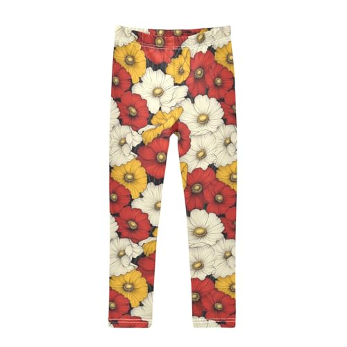 Girls Leggings Daisy Poppy Flowers Vintage Soft Toddler Leggings for Girls Kids Pants Size 4T-10T