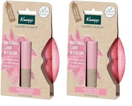 Kneipp, Bálsamo Labial con Color, Protector y Reparador Labial, Hidratante de Labios con Efecto Prolongado, Ingredientes Naturales, Pintalabios Color Rosa (Natural Rose) (Paquete de 2)