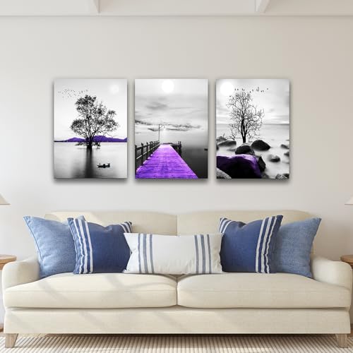 Canvas Wall Art For Living Room Canvas Wall Decorations For Bedroom Large Size Modern Wall Decor Painting Black And White Canvas Pictures Artwork Purple Scenery Canvas Art Prints Dormitory Decor