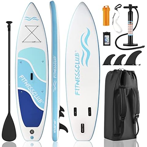 Fitnessclub Inflatable Stand Up Paddleboards, 10ft SUP Board Stand Up Paddle Board Accessories with Non-Slip Deck, Pump, Paddle, Leash, Backpack, All Skill Levels Summer Outdoor Sports, Light-Blue Cover