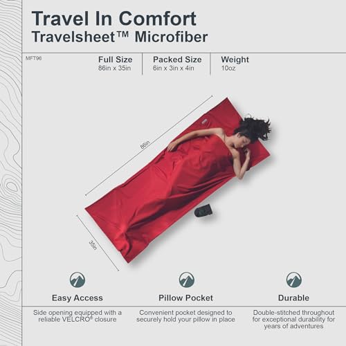 COCOON Microfiber TravelSheet Red - 1 Person Sleeping Bag Liner - 3 Seasons - Adults (Unisex) - Thumbnail 5