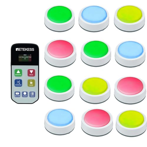 Retekess TM102 Game Show Buzzer System,Classroom Buzzers for Quiz Games,Top Five Show,Locking Function,12 Light Buzzers for Family Game Night,School