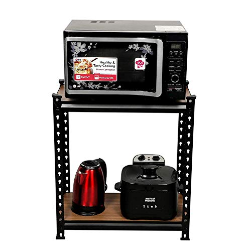 Image of Ash & Roh Wooden Steel Sections Adjustable Industrial Storage Rack and Shelves Steel Stand Bookshelf Adjustable Shelves (2 Section)