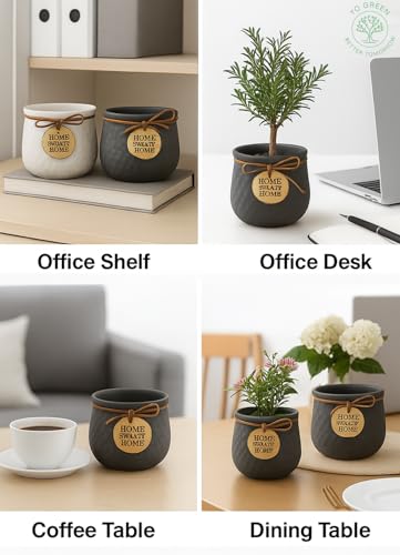 Image of Yo Green Ceramic Plant Pot for Indoor & Outdoor, Modern Planter for Home & Office Decor, Durable, Stylish Finish, Ideal for Tabletop, Shelf, Balcony, Great Gift Idea (Charcoal, 4 Inches)