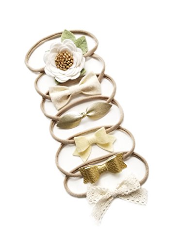 Baby bows and headbands, Soft nylon, newborn to toddler, Flower hair accessories, Variety Pack, MADE IN USA