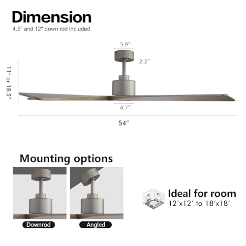 WINGBO 54 Inch DC Ceiling Fan without Lights, 5 Reversible Carved Solid Wood Blades, 6-Speed Noiseless DC Motor, Ceiling Fan No Light with Remote, Graphite Finish with Gray Blades, ETL Listed by WINGBO - Image 4