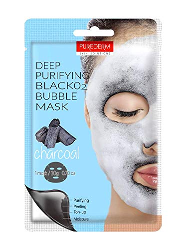 PUREDERM Deep Purifying Black O2 Bubble Mask 20g Volcanic Peel Off Facial Mask Acne Blackhead Remover Whitening Charcoal Mask (Charcoal Mask 5pcs)