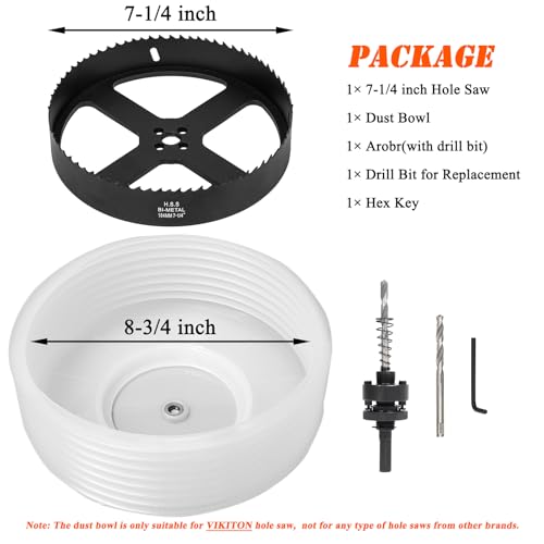 Image of 7-1 /4 Hole Saw for Recessed Lights, 7.25 Inch Hole Cutter with Dust Bowl Catcher for Led Recessed Lighting 7 Inch and Wood Metal Drywall, Bi-Metal Construction, Black