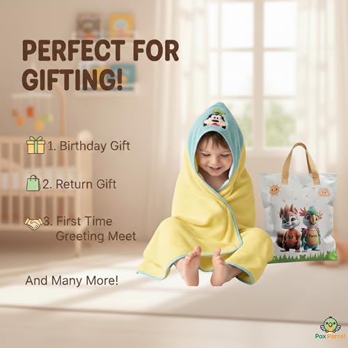 Image of Ultra-Soft Baby Hooded Towel - Coral Velvet Wrap Your Little One in Softness and Joy, Hypoallergenic & Super Absorbent Bath Wrap for Newborns & Toddlers |Cute Animal Design(0-5 Years)(Yellow&BLue)