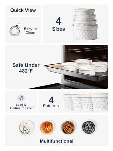 LE TAUCI Ramekins 6 oz, Ramiken for Creme Brulee, Lava Cake,Pudding, Souffle, Small Sauce Bowl,Ceramic Baking Dishes- 4 inch, Set of 4, Arctic White