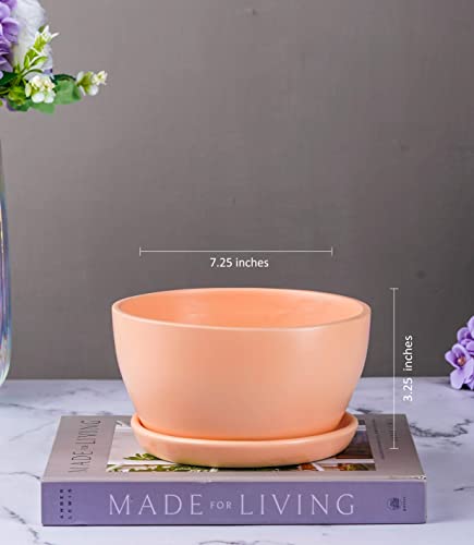 Image of Nurturing Green Modern Minimalistic 7.25 Inch Wide Pastel 'Millennial' Ceramic Pot (Blush Pink) for Home, Indoor Decor & Gifting (Without Plants and Comes with Bottom Plate)