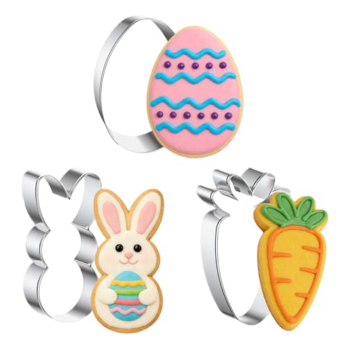 Emporte Piece Pâques Acier Inoxydable, 3 Pièces 4.5x8cm, Comprend des formes de lapin, de carotte et d'œuf pour Les Biscuits, Les Pâtisseries, Les Fruits...