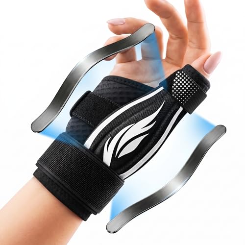 FITSOON Thumb Support Brace | Upgraded Thumb Spica Splint Stabilizer Pain Relief Night Support for De Quervain’ s Tenosynovitis Trigger Finger Arthritis Sprains | Breathable Fabric (Classic White/Black, S/M - Fit both hands)