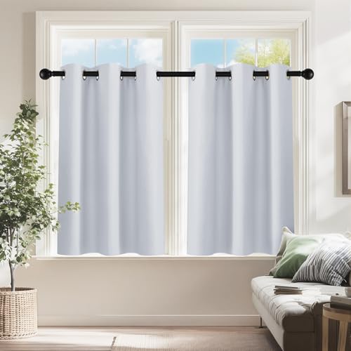 Image of PONY DANCE White Kitchen Curtains 24 Inch Length, Room Darkening Panels Rod Pocket Privacy Drapes for RV Basement /Small Windows /Cafe, 2 Panels(2 Panels, W 29 x L 24 inches, Greyish White)