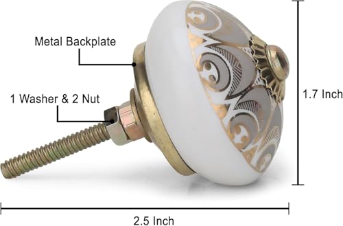 Image of Craft Trade Pack of 10 Round Golden Printed Ceramic Cabinet Knobs - Multicolor