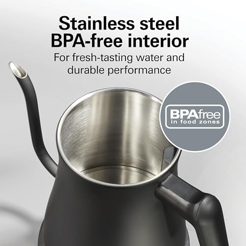Image of Hamilton Beach Compact 20 oz. / 0.6 Liter Gooseneck Electric Kettle | Boiling Water, Pour Over Coffee, Tea | 1200 Watts | Auto Shutoff | Stainless Steel BPA-Free Interior | Black