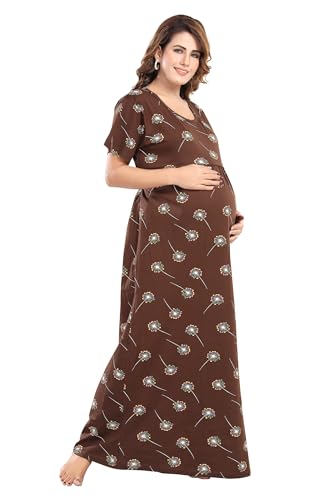 Image of Fabme Women's Full Length Printed Pre and Post Pregnancy Pure Cotton Nursing Nightdress Nighty
