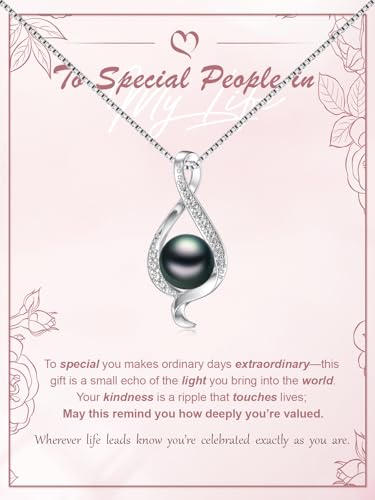 Tahitian Black Pearl Necklace 18K White Gold Plated 925 Sterling Silver AAA+ Handpicked Pearl Pendant Jewelry Gift for Mom Women