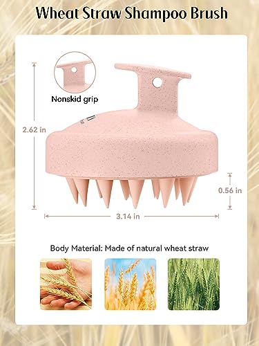 Image of HEETA Scalp Massager Hair Growth, Silicone Scalp Scrubber Shampoo Brush for Exfoliation, Dandruff Removal & Head Massage Stress Relax, Wet & Dry Use for Thick, Thin Hair Care, Wheat Straw Light Pink