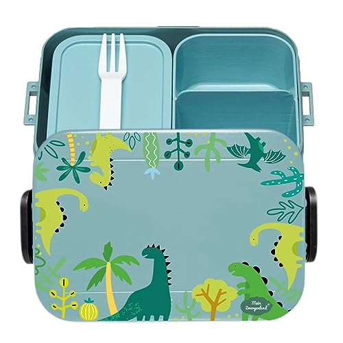 Mein Zwergenland Bento-Lunchbox in Nordic Green: BPA-freie Brotdose mit Gabel & Dino-Motiv – Ideal für Kita, Grundschule & gesunde...