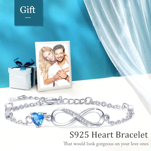 Bracelets for Women Sterling Silver Infinity Heart Bracelet Charms Bracelet Trendy Dainty Gift for Ladies Womens Wife Bride Sister Friend Anniversary Birthday Mothers Day Valentines Gifts for Her2