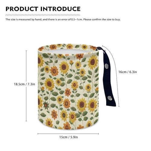 Image of Sunflower Print Car Trash Can Portable Collapsible Back Seat, Front Seat, Floor, or Hanging Headrest Waste Basket Car Accessories Interior for Women