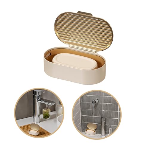 Sbomi Jabonera de 1 Piezas, Caja de jabón de Doble Capa con Tapa y Placa de Drenaje, Caja de jabón de Viaje, Jabonera PortáTil Y Sellada para BañO, Viaje, Campamento, Gimnasio (ámbar)