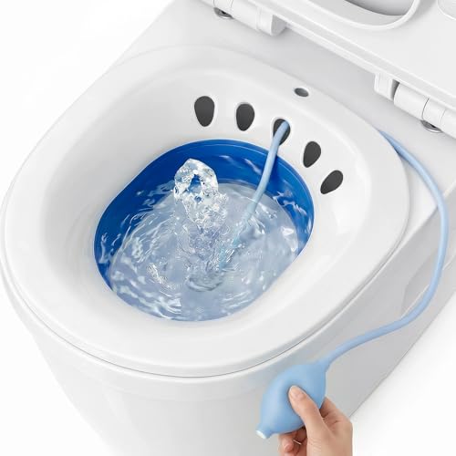 DEANIC Foldable Sitz Bath for Toilet Hemorrhoids Treatment and Post Partum Care Yoni Steam Bath Seat for Pregnant Women Bidet Bowl with Flusher Pump (Blue)